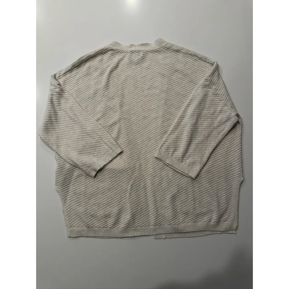 Old Navy Open Front Cardigan Women's L Beige Cotton Blend Textured Knit 3/4
